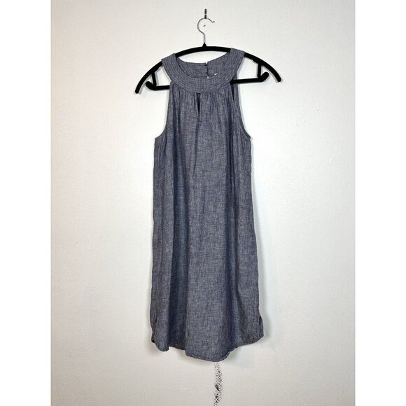 St.‎ Tropez West Dress Small Blue Linen Sleeveless A-Line Keyhole Chambray Vacay - Picture 1 of 9